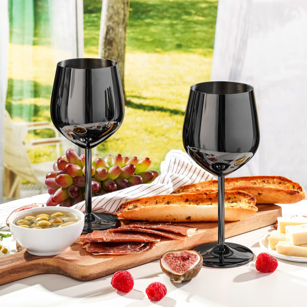 Svart vinglass, sett med 4, 550 ml uknuselig svart beger, rustfritt stål vinglass, unikt og bærbart metall vinglass black