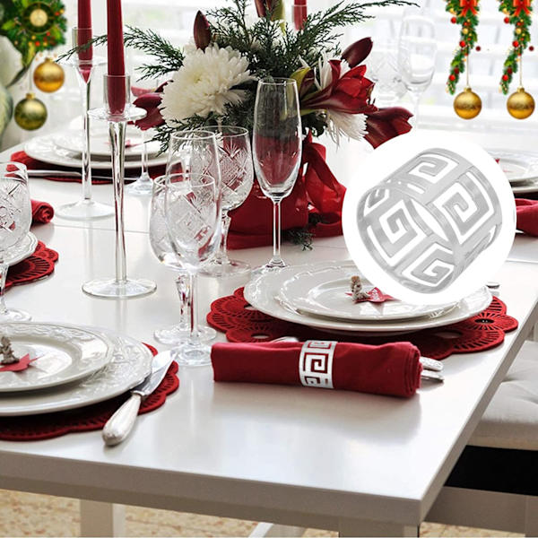 Servettringar, 6-pack servetthållare i metall, silverfärgade servettringar för jul, Thanksgiving, bröllop, fest, middag, bordsdekoration silver
