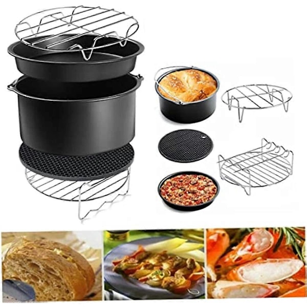 Tilbehørsett til luftfrityrkoker med kakeform, pizzabakeplate, bakegrillrist, isolasjonsputer for luftfrityrkoking 6 tommer 5 deler luftfrityrkoker