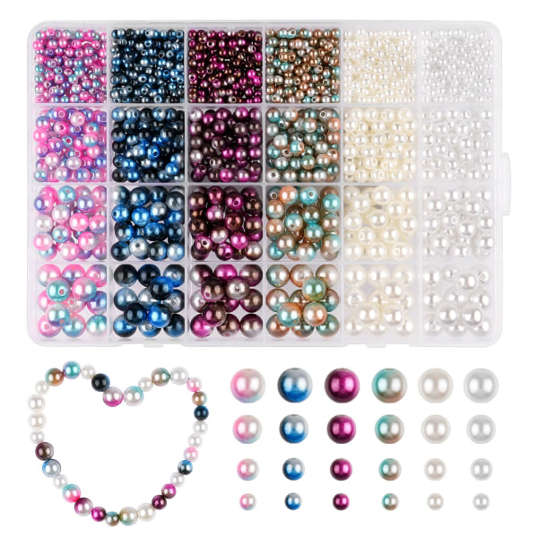 Glasperleperler, 18901 stk. perler til smykkefremstilling, armbåndsfremstillingssæt med hul, plastik runde farvede imiterede perler