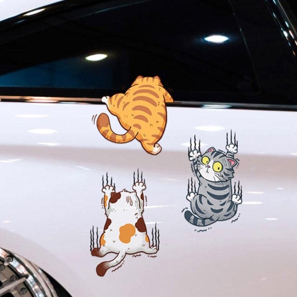 Rolig katt bilklistermärke, 3 st set personlighet bil scratch cat vinyl klistermärke, roliga djur katt klor scratch vinyl bil klistermärke Tecknad dekal(L)