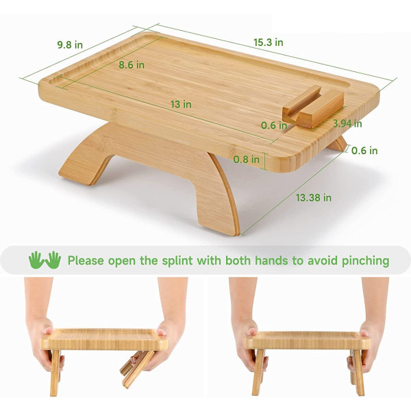 Bambu soffarmsbricka bord med roterande mobilhållare