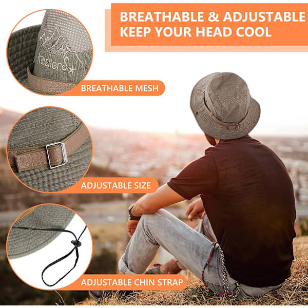 Solhat UV-beskyttelse Bucket Hat Sommerhatte (Khaki)