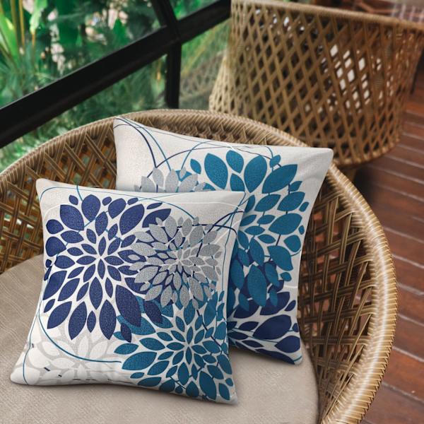 45x45 Utendørs Pute Sommer Høst Geometri Blomster Dekorativ Pute Elegant Putetrekk Marineblå og Teal Dekor Sofa Pute Sett med 2