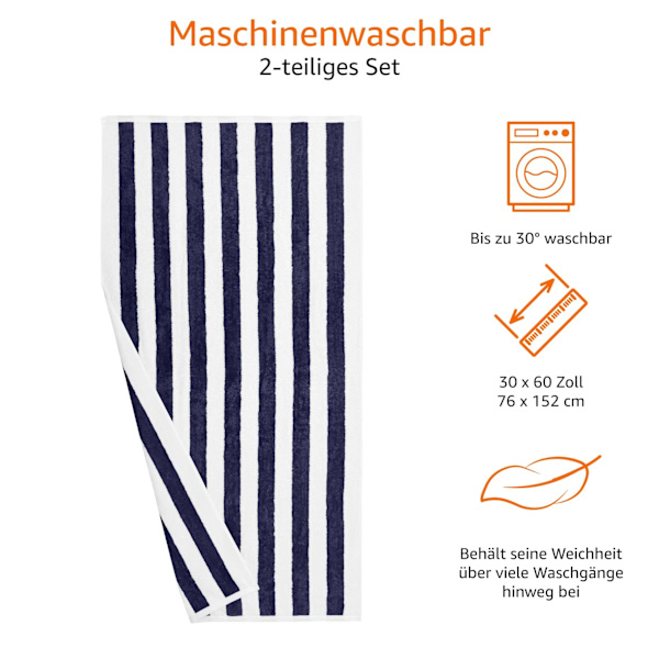 Marinblå Block Stripe Strandhandduk 2-pack 75cm x 150cm
