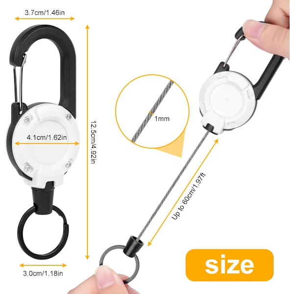 Heavy Duty Retractable Keychain, 2stk Retractable Badge Holder, Retractable ID Badge Reel Heavy Duty Reel Clips Retractable Badge Reels white*2