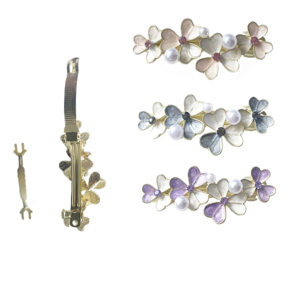 Pearl Hair Barrettes Vintage Hair Automaattiset hiusneulat Kukat Ranskalaiset hiusklipsit, 3 kpl (1 kpl pakkaus)