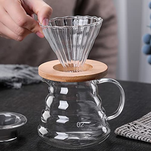 Transparent glas kaffedroppare Kaffefilterhållare Kaffefilterkon med trädyna kaffetratt för kaffebryggare