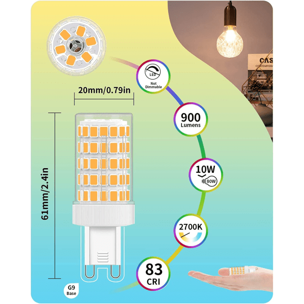 G9 LED 10W, G9 LED-lamput lämpimän valkoinen 2700K AC 220V 6 kpl