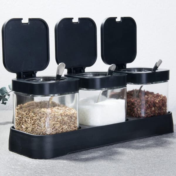 3-pack värmebeständig glas kryddburk, flip lock kryddbox