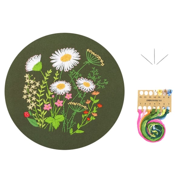 Broderiset for DIY-broderi Startsett for voksne nybegynnere - Stemplet blomstermønster med instruksjoner, tråder og nåler