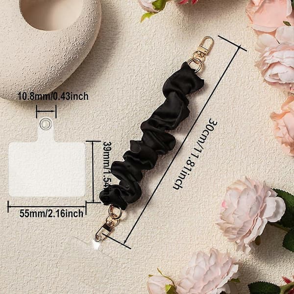 Scrunchie telefon-snor med feste, kort håndleddsrem for telefon