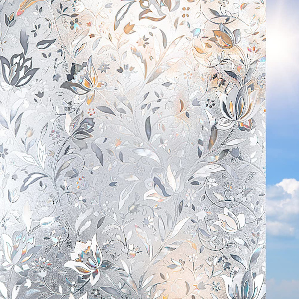 Privatlivsvindue Film Selvhæftende Privatlivsfilm Uigennemsigtig Ingen Lim Anti UV Dekorativt Farvet Glas Vinduesbeklædning Frosted Vinduesfilm Tulipan (30x200cm)