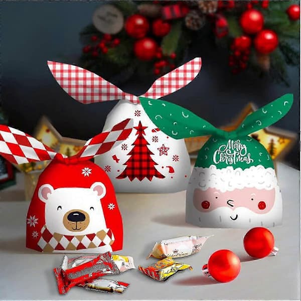 6 st Julgodispåsar, Santa-påsar i plast för julklappar