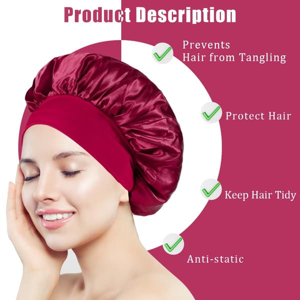 Paket med 3 satin-hårbonetter, silkesbonnet sovmössa hår black/red/sliver