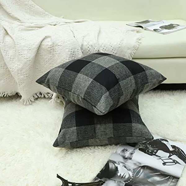 Tartan pellava cover, tyynynpäälliset kodin sohvalle autokoriste 50×50cm, 2 kpl set , musta black