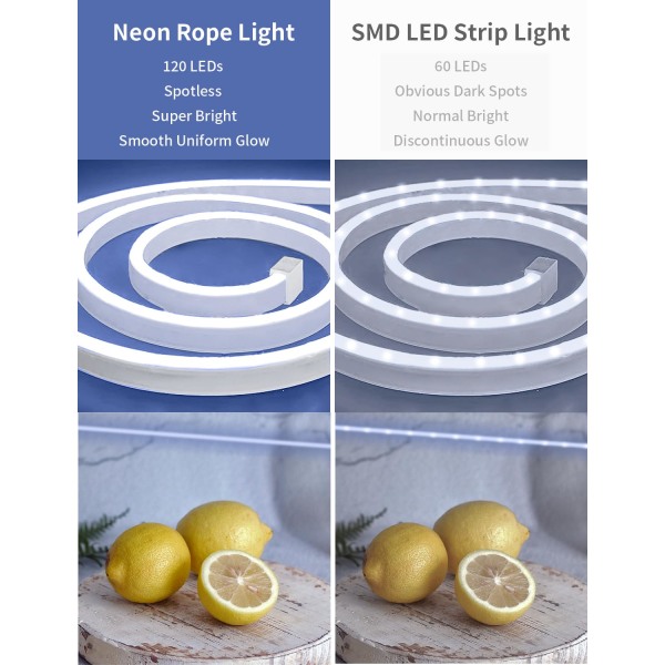 Neon LED Strip Light - 12v Cool Vit Dimbar Neon Light Strip, 1M IP65 vattentät LED Strip Lights, Silikon Neon LED Strip Light
