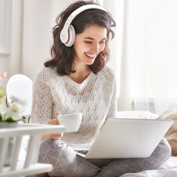 Bluetooth-hodetelefoner over øret, med HD-mikrofon, FM, Tf for PC white+pink