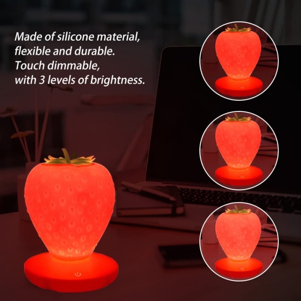 Strawberry Night Light, Cute Silicone Children Night Light Nursery LED Night Light, Bedside Lamp USB Rechargeable, 3 Modes Touch Control (Red)