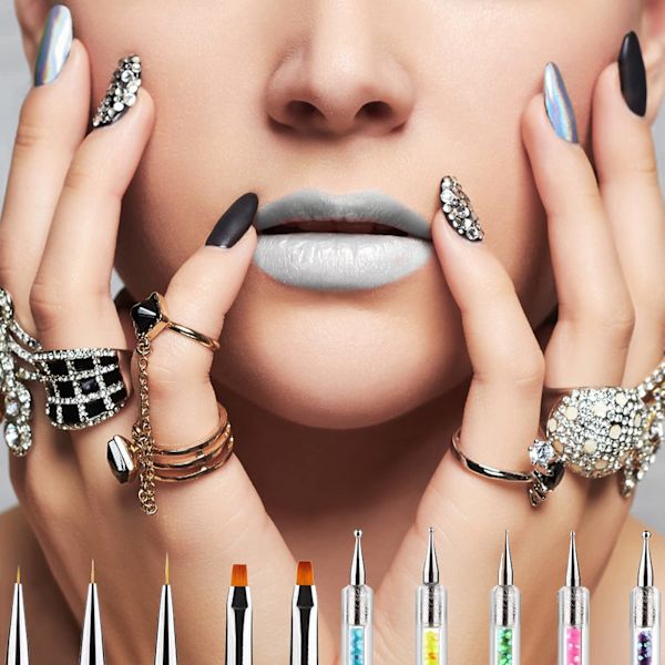5 st dubbelsidiga nagelkonstpenslar, nagelprickpenna
