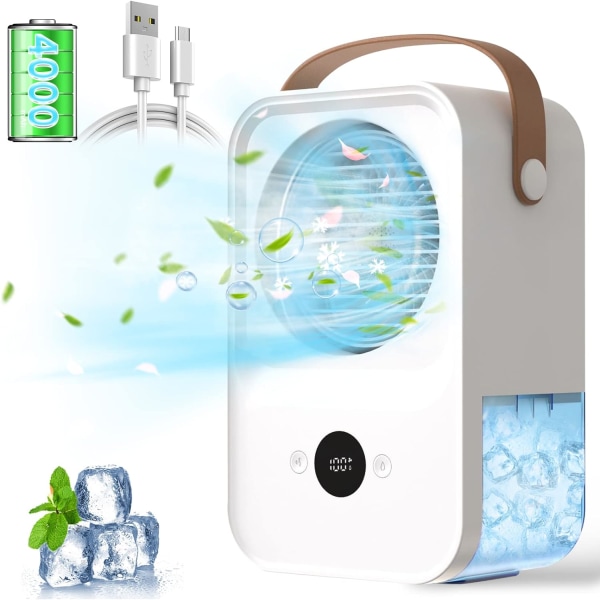 Bærbart klimaanlæg med aromaterapi, bærbar luftkølerblæser 4 i 1 mini klimaanlæg 4 hastigheder 650 ML Vandtank stille, luftrenser