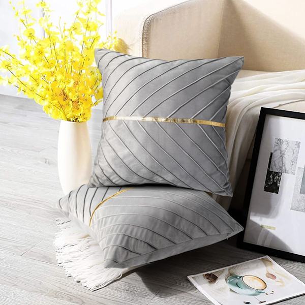 Putetrekk gull grå fløyel dekorativ pute stue 45 x 45 cm sofa pute luksuriøs myk sofa pute dekorativ putetrekk sett med 2