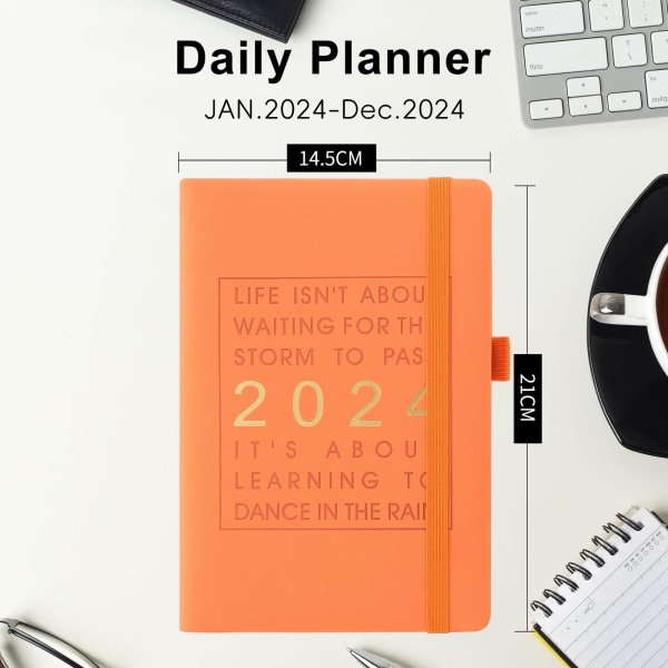 2024 päiväkirjasuunnittelija A5, viikko- ja kuukausisuunnittelija paksu paperi, vuosiohjelma Viikko päiväkirjan katseluun tammi-joulukuu 2024 (A5, oranssi)