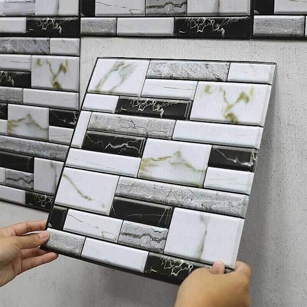 10 stk. Skrell og lim 3D veggfliser klistremerker for kjøkken og bad Vanntett Backsplash fliser 3D veggpaneler selvklebende fliser 30x30cm