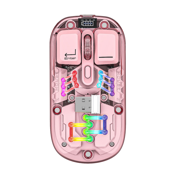 Transparent Trådløs Mus 3 Moduser (BT5.1/BT5.1/2.4G) Bluetooth Mus Stille Oppladbar Silm Bærbar Mus pink