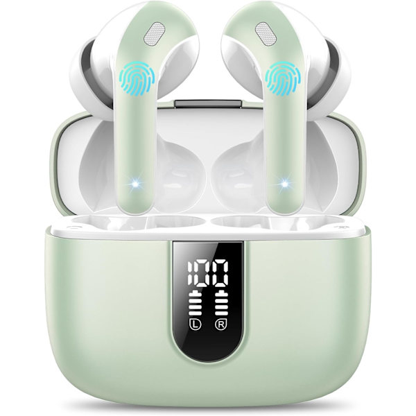 Trådløse ørepropper, 50 timer spilletid Bluetooth-hodetelefoner, Bluetooth-hodetelefoner 5.3, i øret med 4 ENC-anrop støydempende mikrofoner, bassforsterkning 85% GREEN