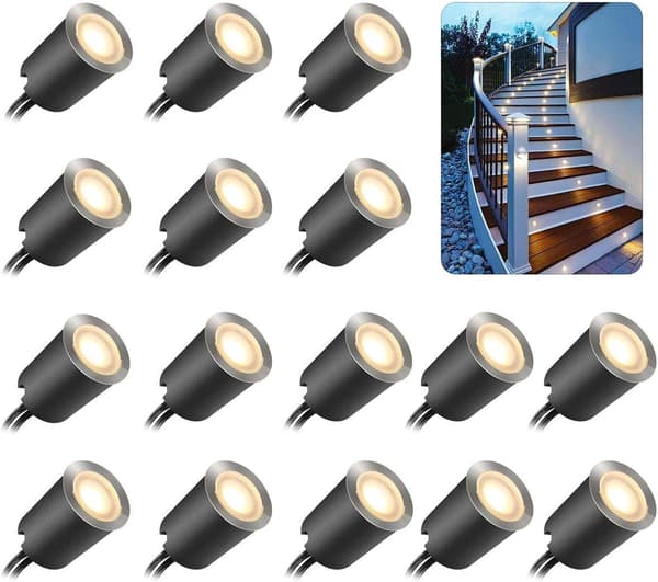 16 utendørs LED-innfelte spotlights, Ø 32mm varm hvit 2800k