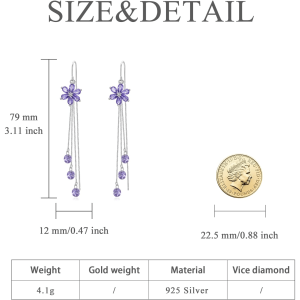 925 Sterling Sølv Blomster Threader Øreringe Blomster Hoop Øreringe Daisy Dangle Øreringe Træk Gennem Øreringe til Kvinder Piger