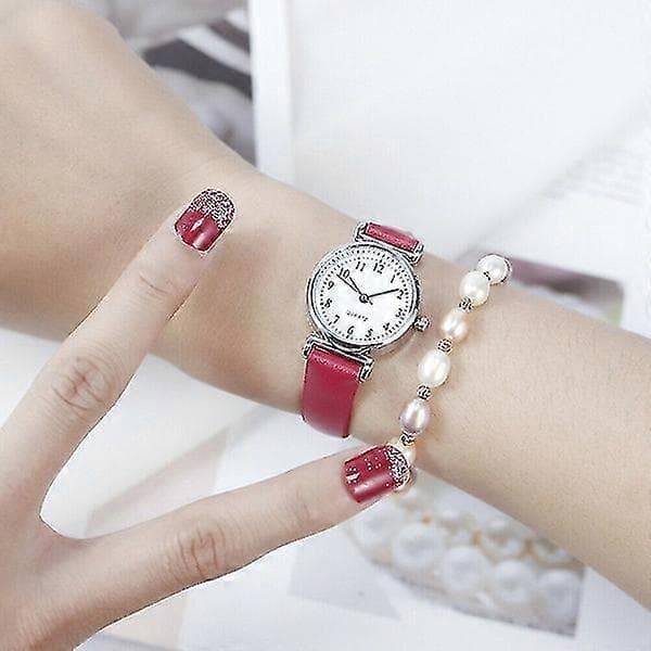 Armbåndsur Læder Elegant Trend Analog Kvarts Dameur Gave, Rød
