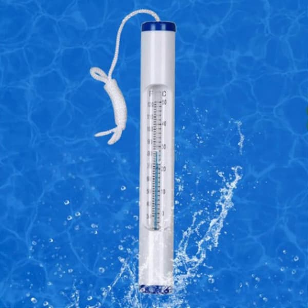 Flytande pooltermometer för simning, vit poolvattentermometer med snöre, flytande utomhustermometer för simning, termometer med snöre för pooler An