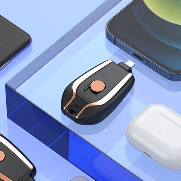 Nøglering Powerbank, 1500mah Mini Powerbank Oplader med Type-C, Holdbar Nøglering Telefonoplader Mini Power Nødoplader Sikker Lille Power