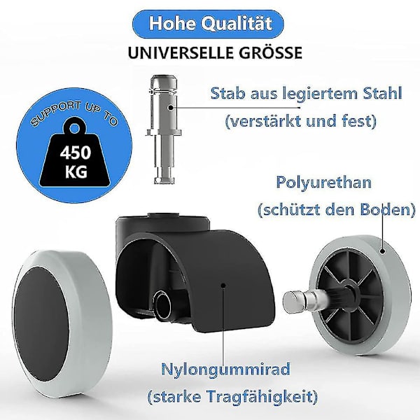 5-pak kontorstolhjul 11 mm / 22 mm erstatning hardt gulv for spillstoler, kontorstoler, Pr