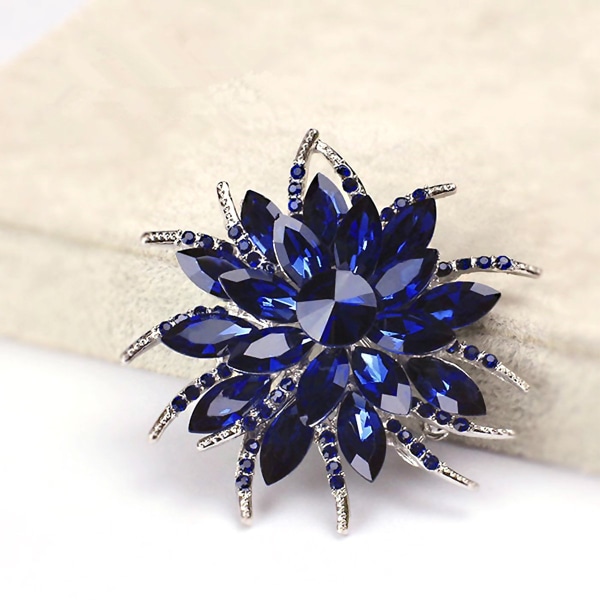 Flower Pin for Women  Blue Crystal Brooch, Crystals