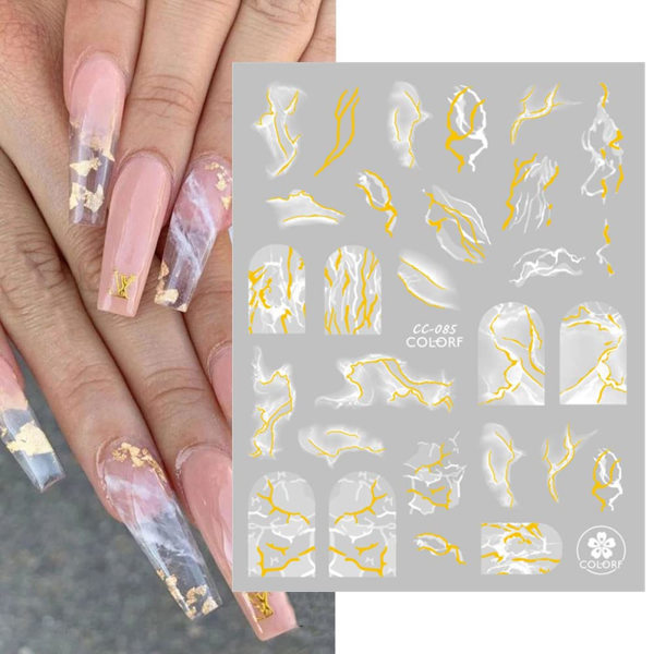 9 ark French Tip Marmor Nail Art Stickers Decals Selvklæbende hvidguld Design Manicure Tips Negledekoration til kvinder piger