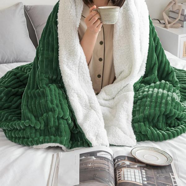 Blød tæppe, tykt tæppe, lammetæppe, sengetæppe, stribet fluffy blødt tæppe, sofatæppe, sofatæppe til seng, sofa, stue green