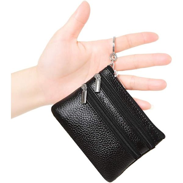 Dam lädermyntväska Mini Pouch Växelplånbok med nyckelring black