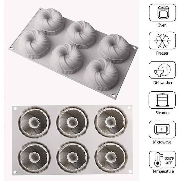Silikonform for baking av kake, 3D bakeformer spiral kake bakeform for baking av dessertmousse