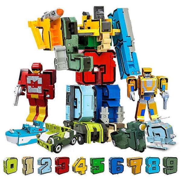 10 st Kreativa Monteringsbara Pedagogiska Klossar Actionfigur Nummer Transformation Robot Deform Flygplan Bil Presentleksaker för Barn