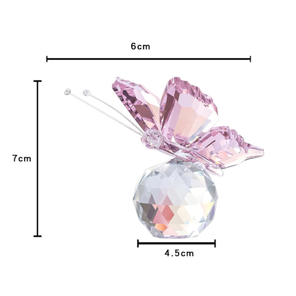 Rosa kristall flygande fjäril, kristallglas rosa fjäril med bollbas, prydnadskonst glas dekorativ