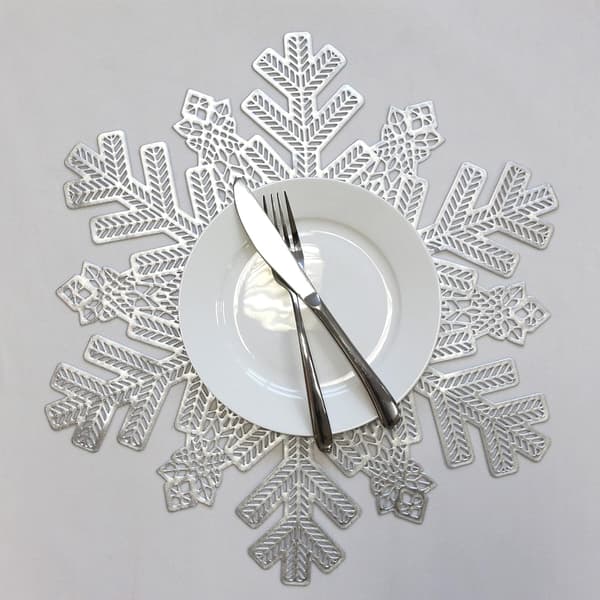 15\" Metalliska Underlägg Hålmönster Design, 6 st, Snöflinga Silver