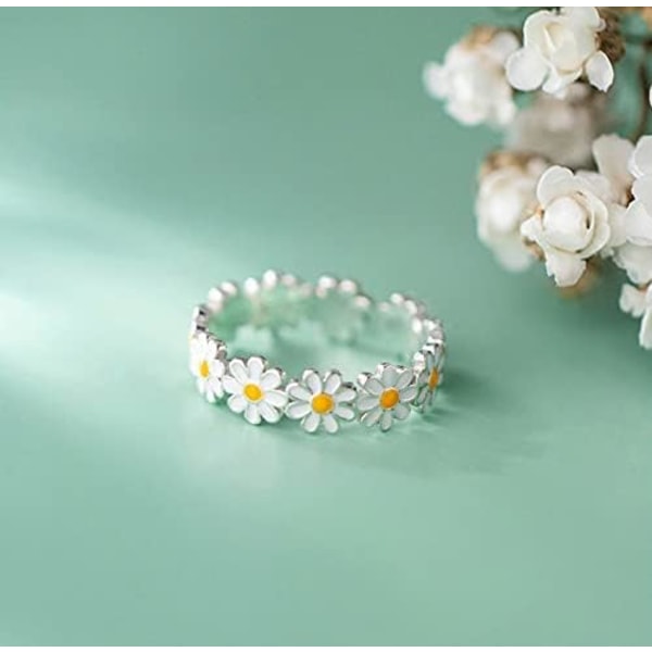 925 Sterling Silver Small Daisy Flower Rings Justerbar öppen ring Delikat vardagsring för kvinnor