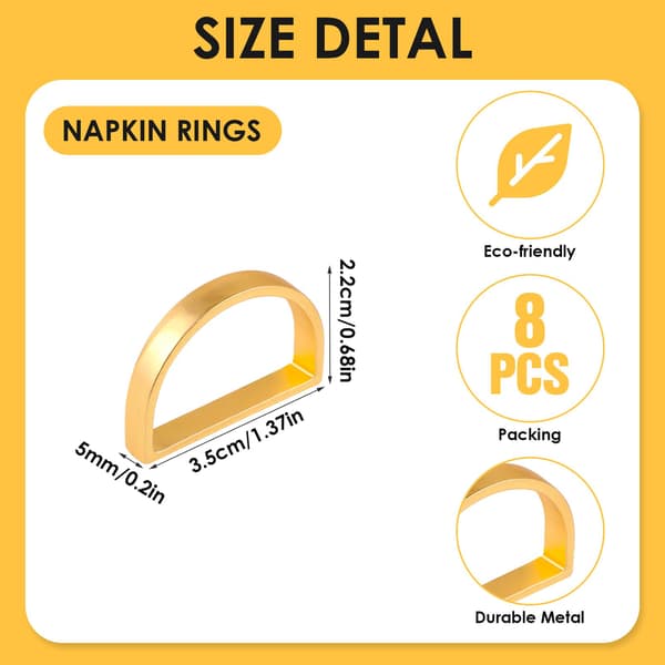 8 Servietringe, Guld Serviettholder Ring Elegant Servietringe Metal Servietringe til Bordsdekoration Thanksgiving Julemiddage (Guld)