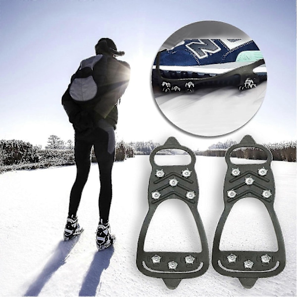 8 Spidser Anti-Skrid Sikkerhedssko Spikes Crampon Anti-Is På Sko Slip (2 Par, Sort)
