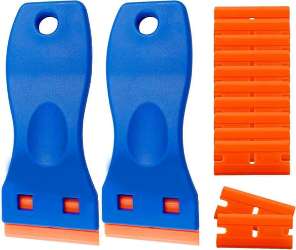 2 stk. plastskraper for fjerning av etiketter, klistremerker, dekaler, vindusvask