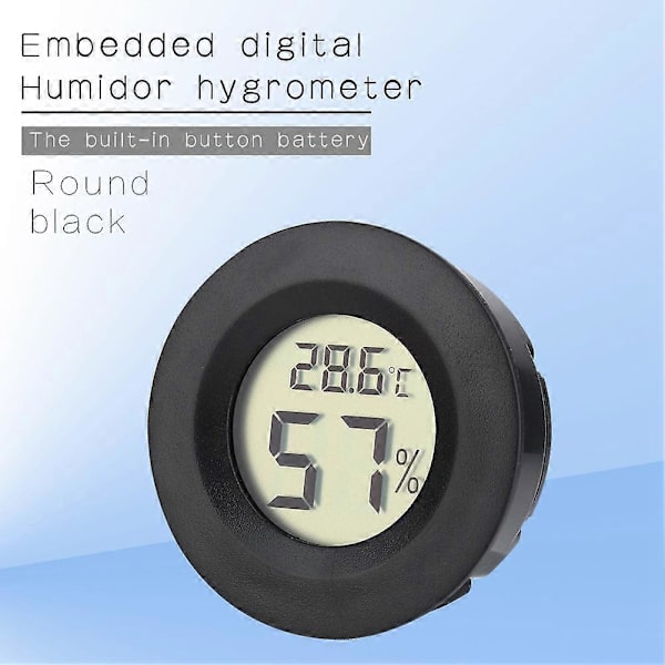 Digital Cigar Humidor Hygrometer Termometer Sort Rund Skive Lagertilbud