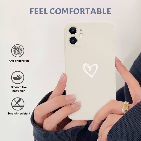 Kompatibel for iPhone 12-deksel, enkel søt kjærlighet-hjerte-hvit